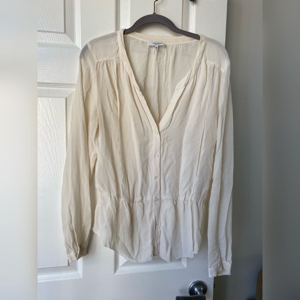 Aritzia // Babaton Cinch Waist Silk Button Down